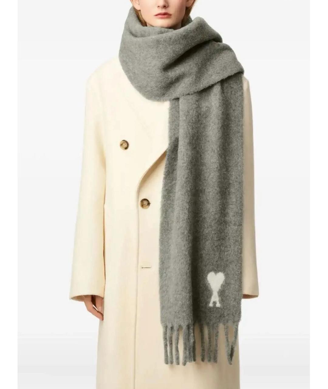 Ami Paris Серый шерстяной шарф, фото 2