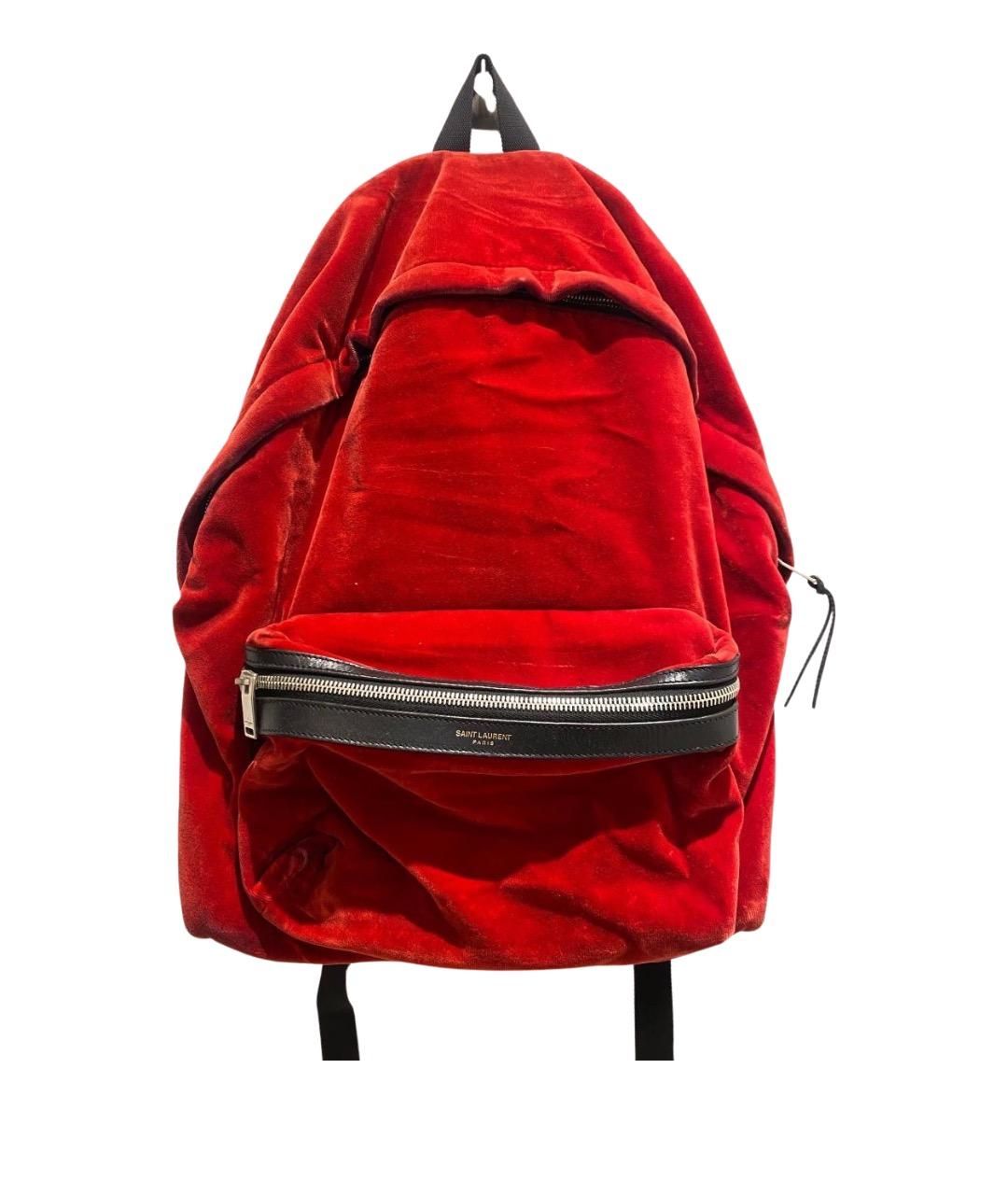 SAINT LAURENT Красный бархатный рюкзак, фото 1