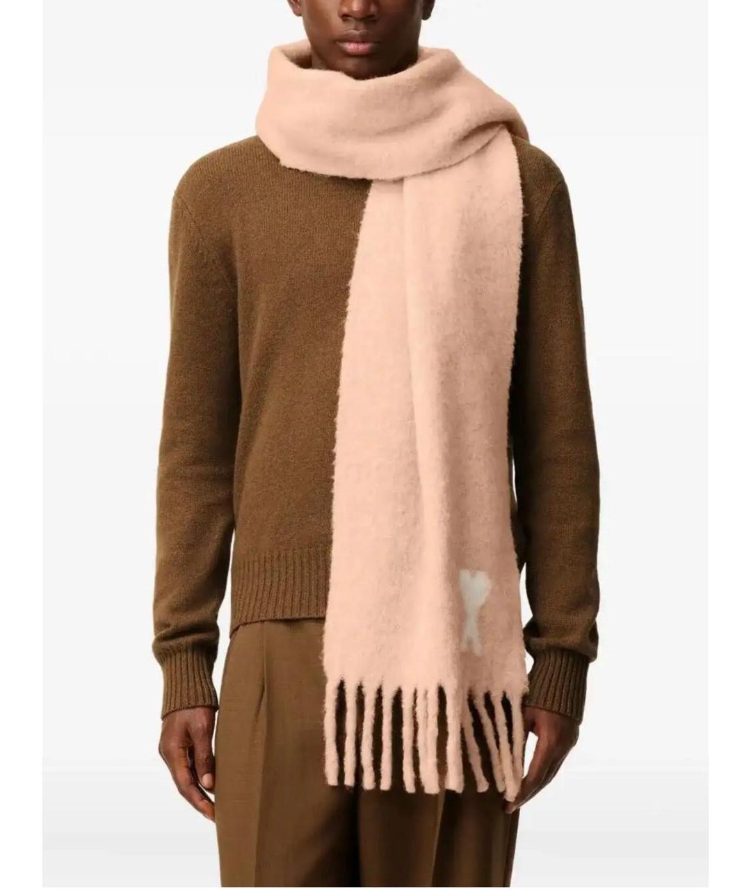 Ami Paris Розовый шерстяной шарф, фото 3