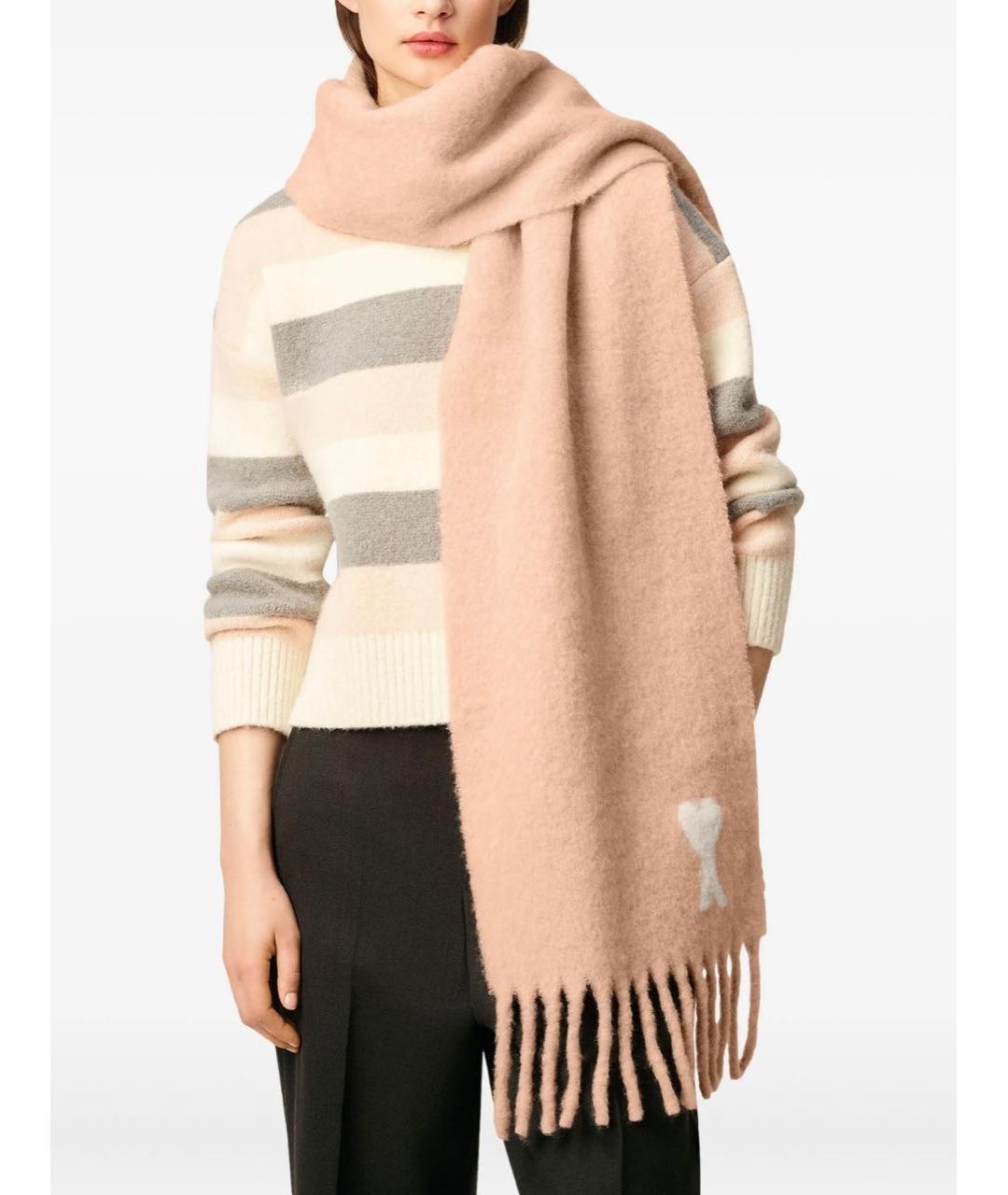 Ami Paris Розовый шерстяной шарф, фото 2