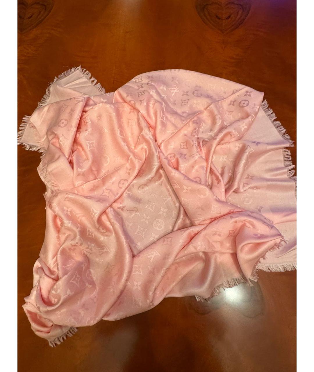 LOUIS VUITTON Розовый шелковый платок, фото 2