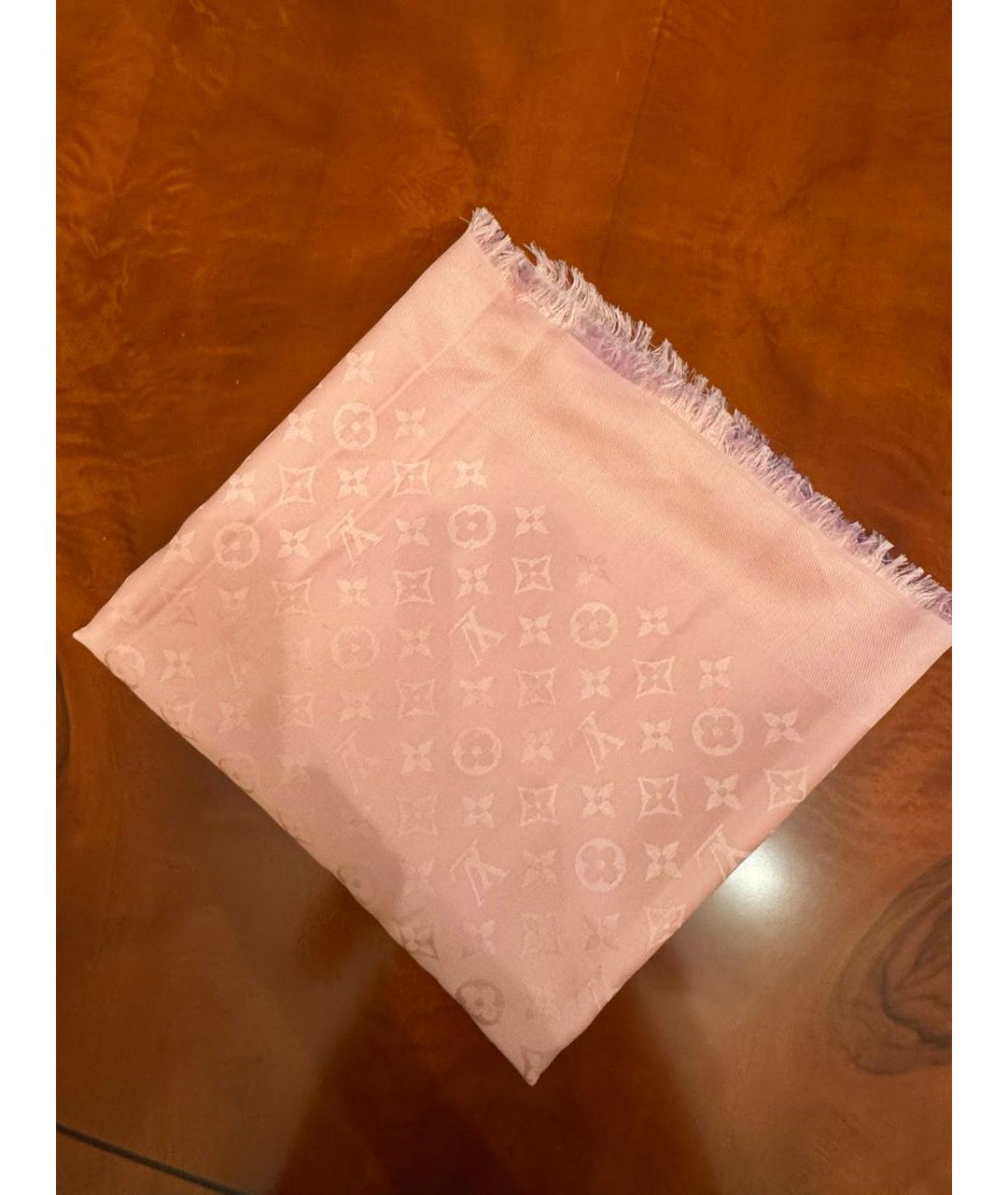 LOUIS VUITTON Розовый шелковый платок, фото 5