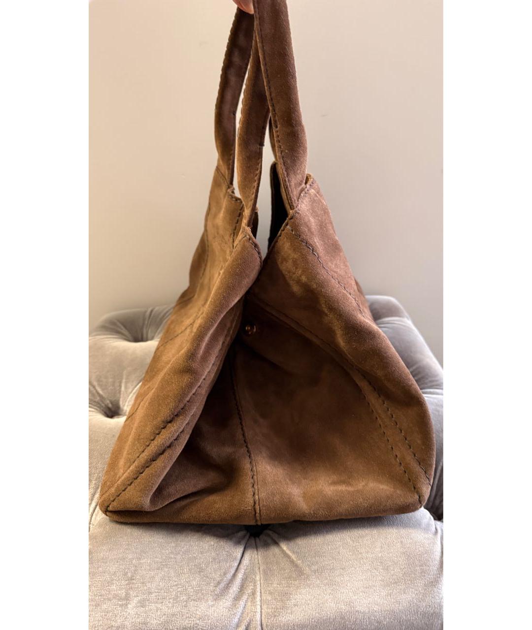 PRADA Коричневая замшевая сумка тоут, фото 2