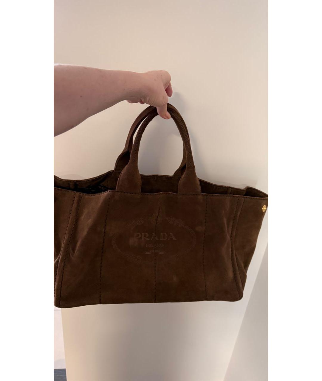 PRADA Коричневая замшевая сумка тоут, фото 8