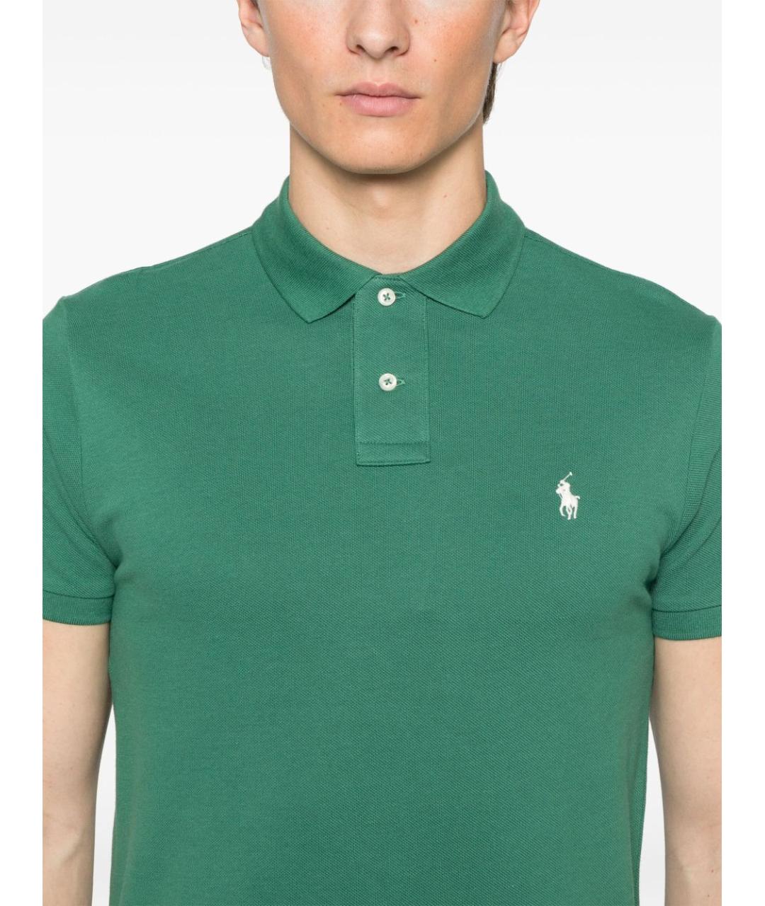 POLO RALPH LAUREN Зеленые хлопковое поло с коротким рукавом, фото 4