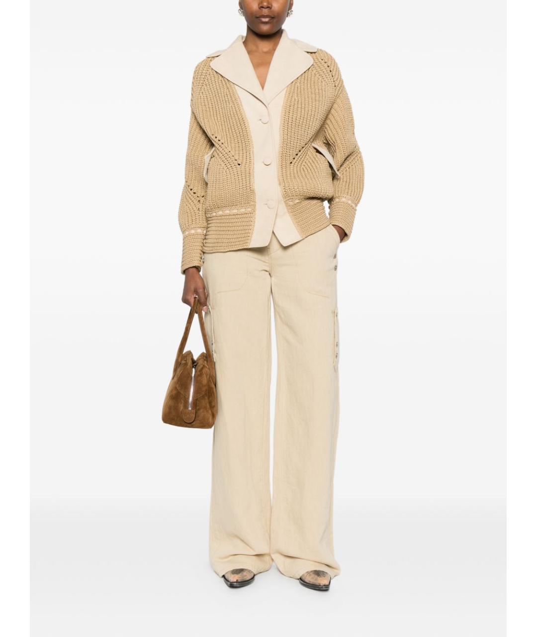 ERMANNO SCERVINO Бежевые хлопковые прямые джинсы, фото 5