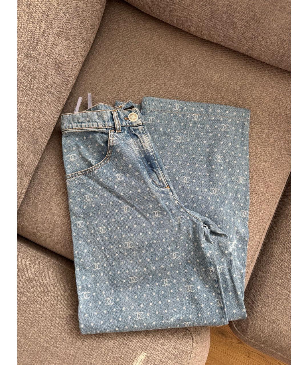 CHANEL Голубые хлопковые прямые джинсы, фото 3