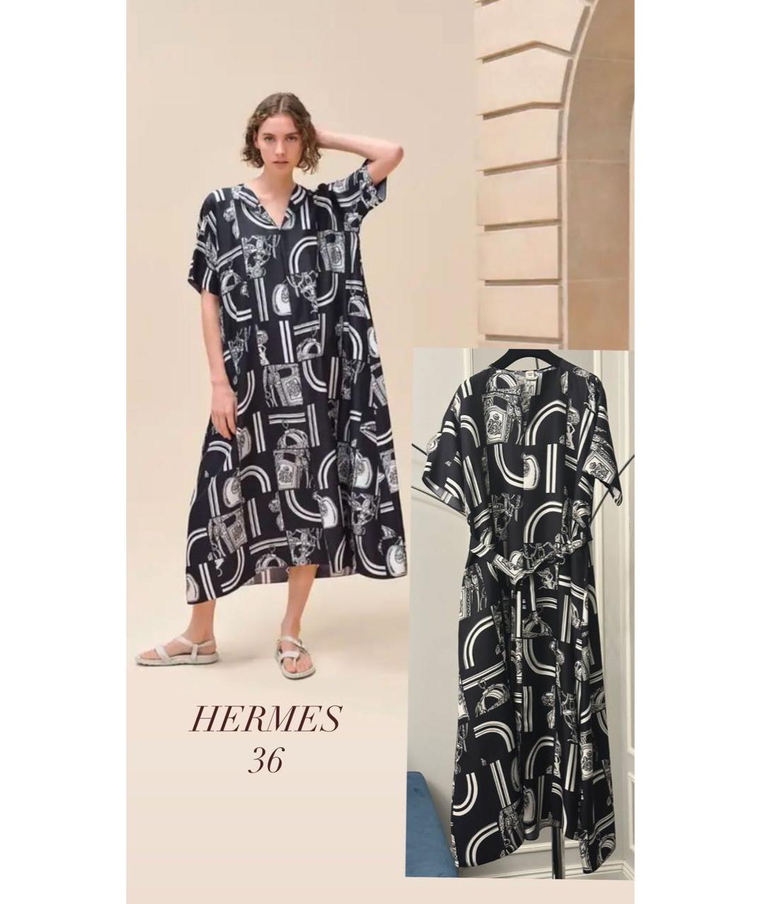 HERMES Черное шелковое повседневное платье, фото 6