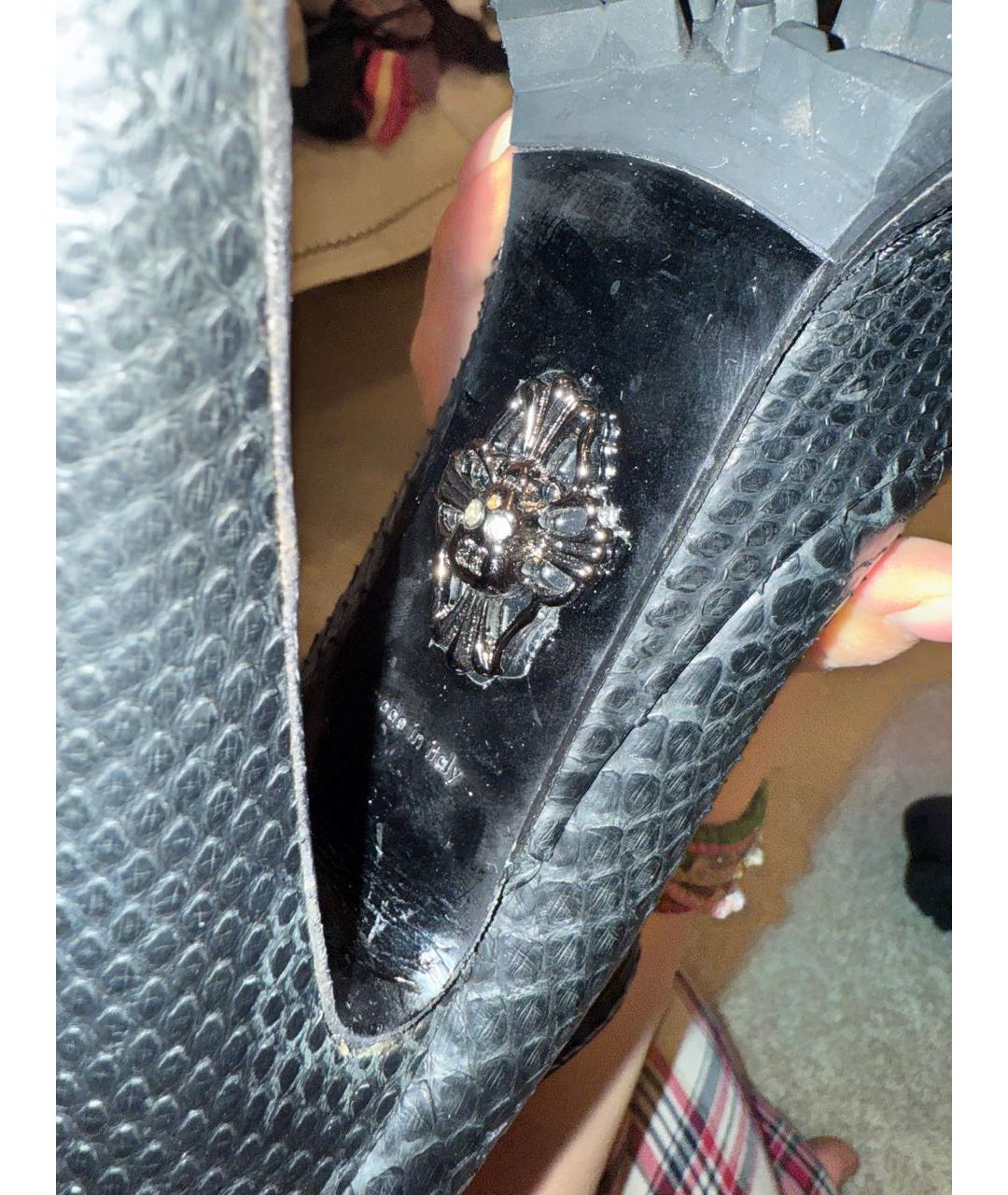 PHILIPP PLEIN Черные кожаные ботильоны, фото 4