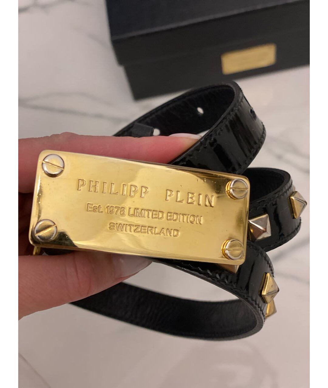 PHILIPP PLEIN Черный ремень из лакированной кожи, фото 4