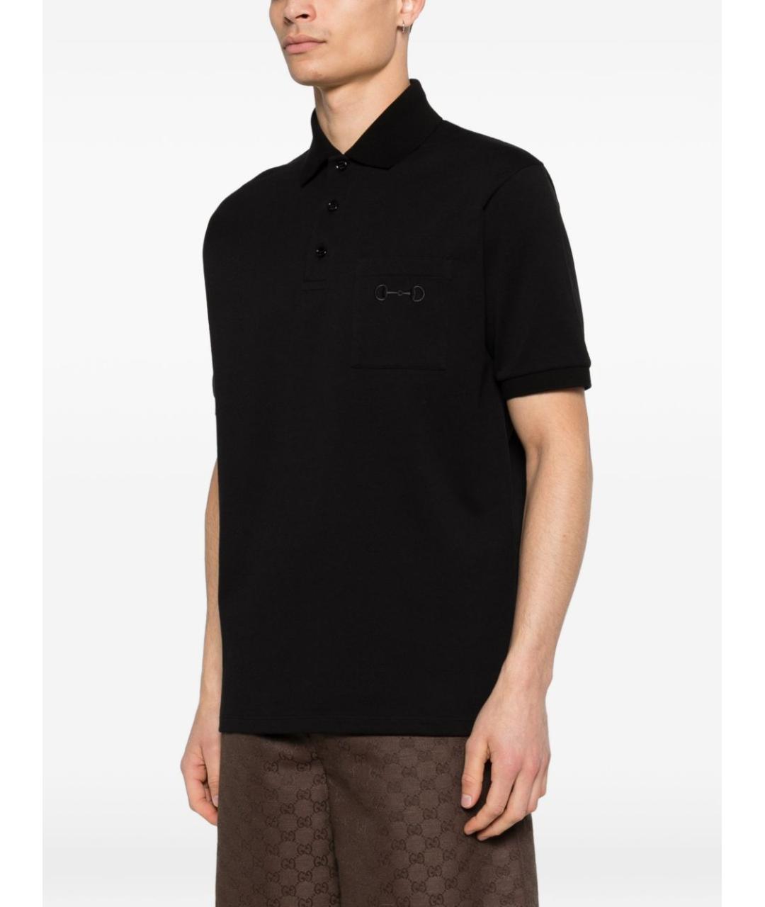 GUCCI Черное хлопковое поло с коротким рукавом, фото 5