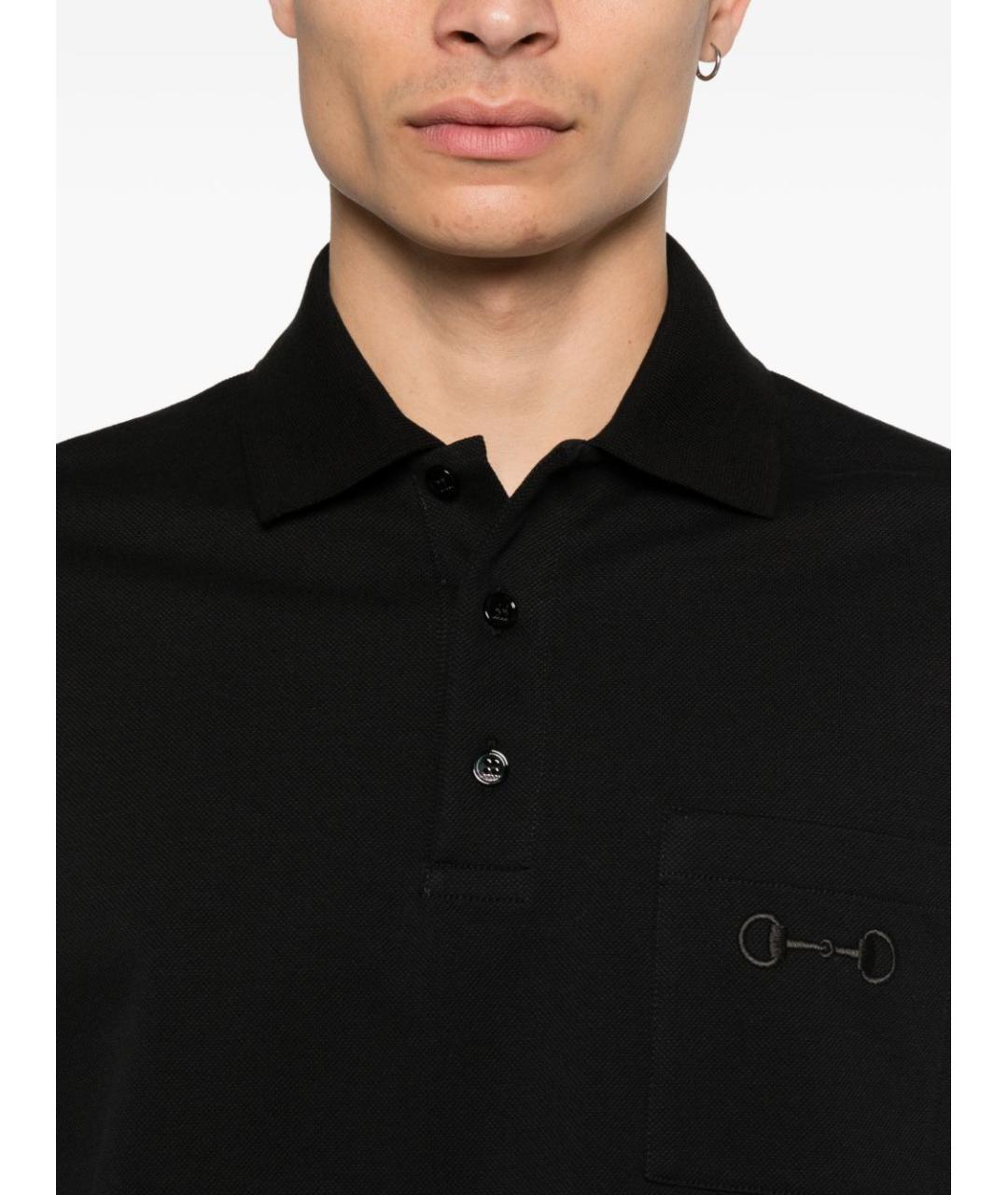 GUCCI Черное хлопковое поло с коротким рукавом, фото 3