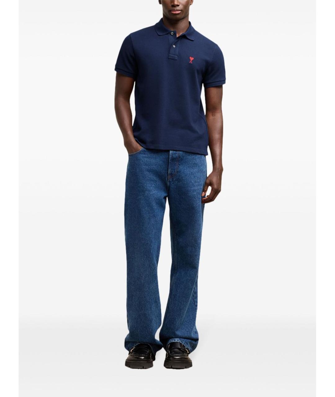 Ami Paris Синее хлопковое поло с коротким рукавом, фото 6