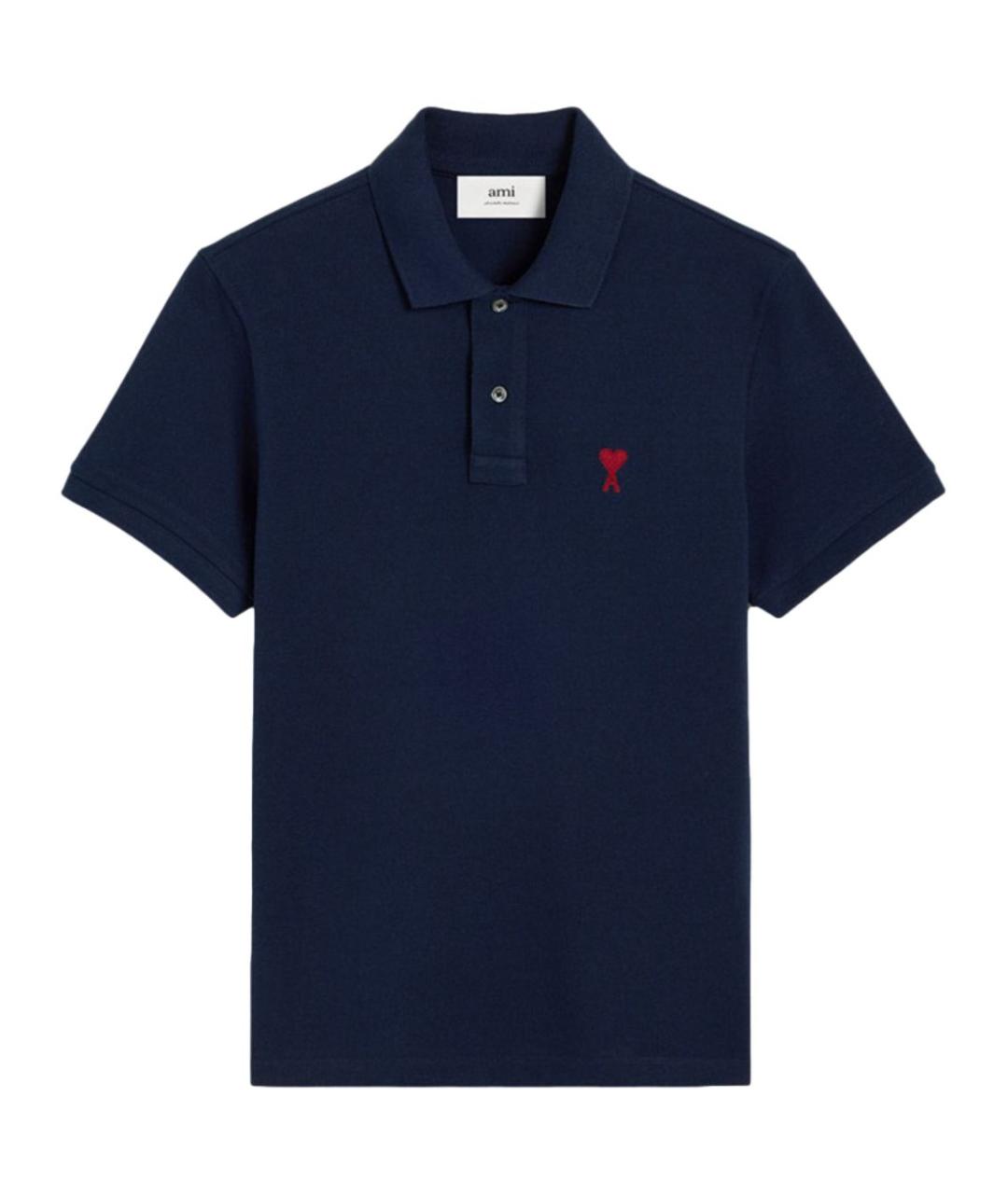 Ami Paris Синее хлопковое поло с коротким рукавом, фото 1