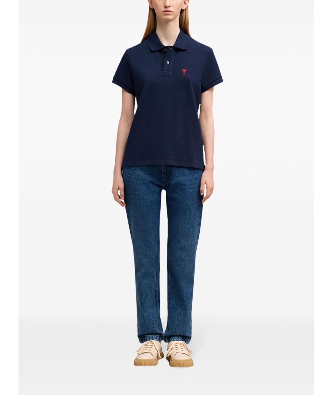 Ami Paris Синее хлопковое поло с коротким рукавом, фото 2