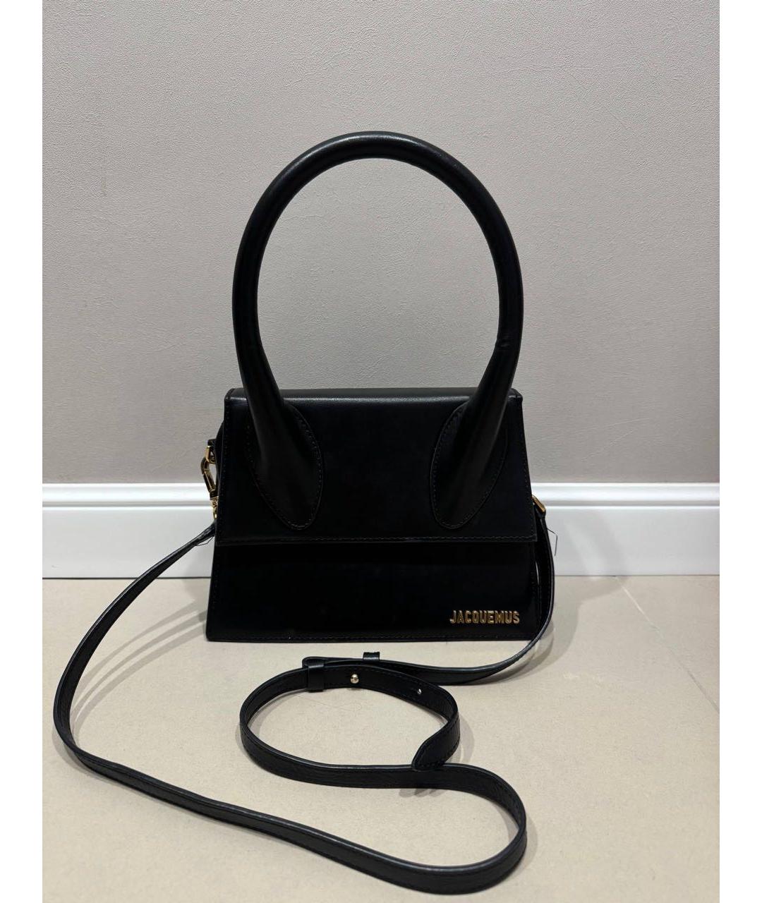 JACQUEMUS Черная кожаная сумка с короткими ручками, фото 4