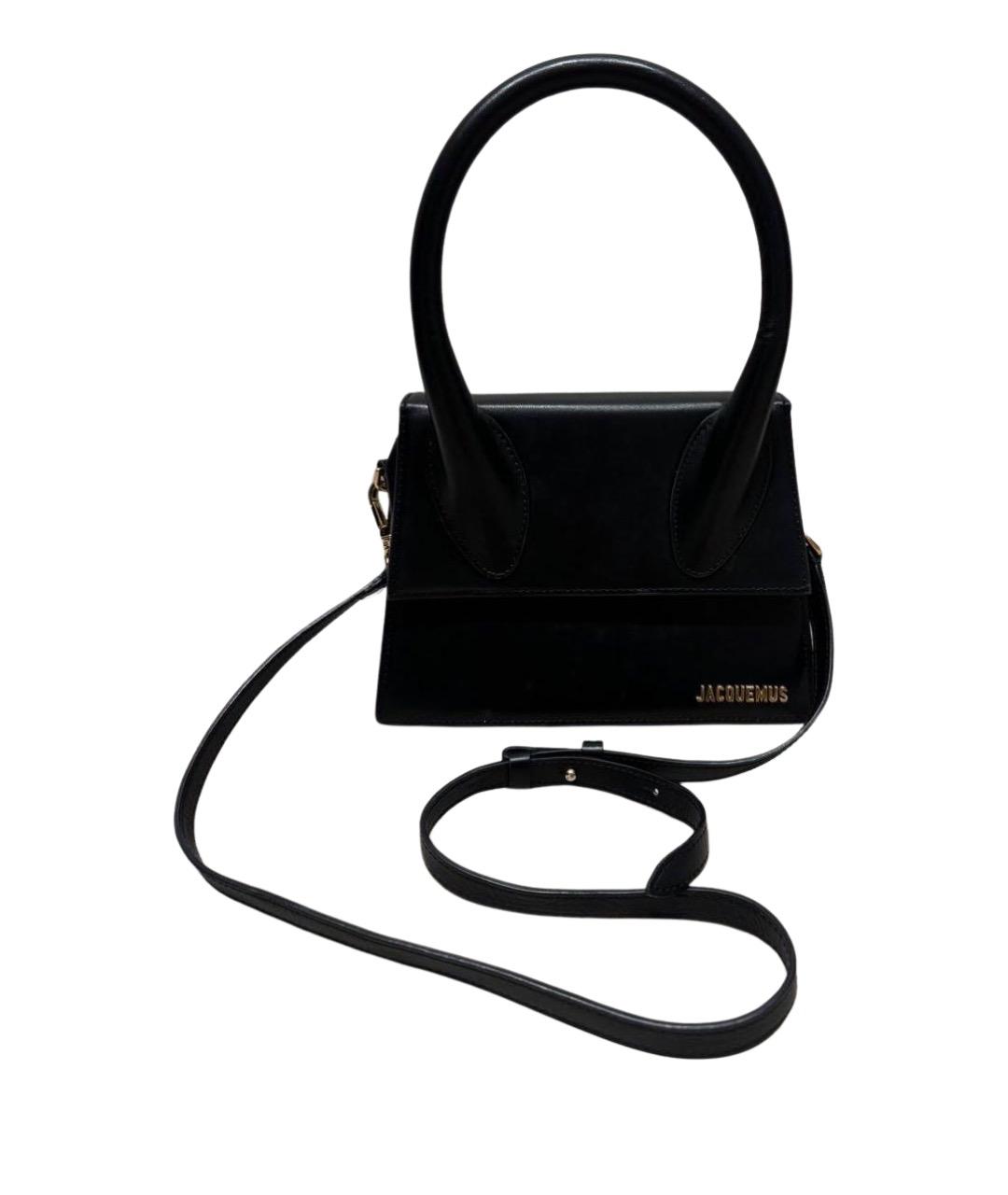 JACQUEMUS Черная кожаная сумка с короткими ручками, фото 1