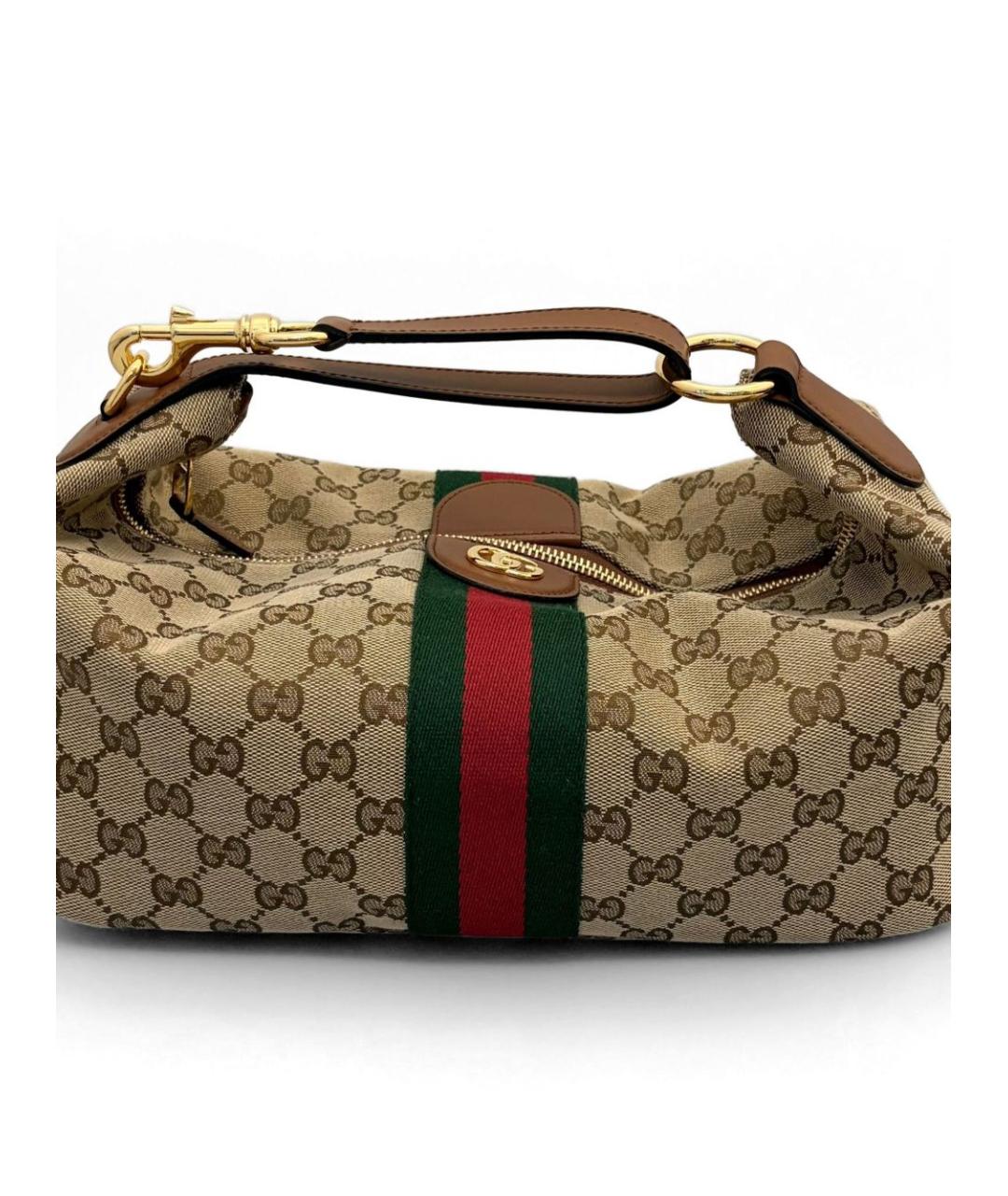 GUCCI Бежевая тканевая сумка с короткими ручками, фото 2