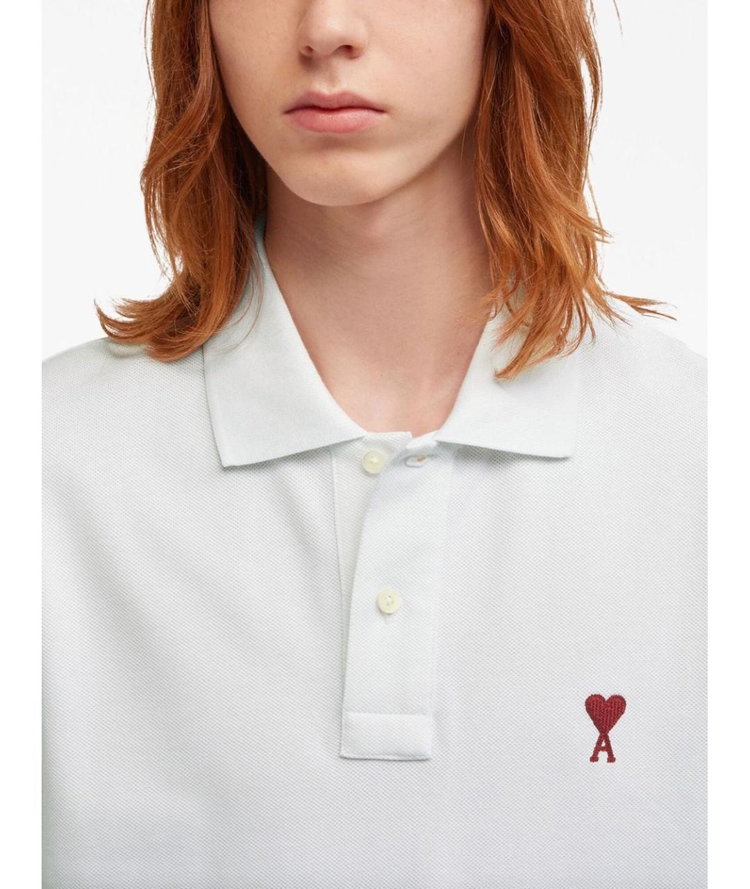 Ami Paris Белое хлопковое поло с коротким рукавом, фото 2