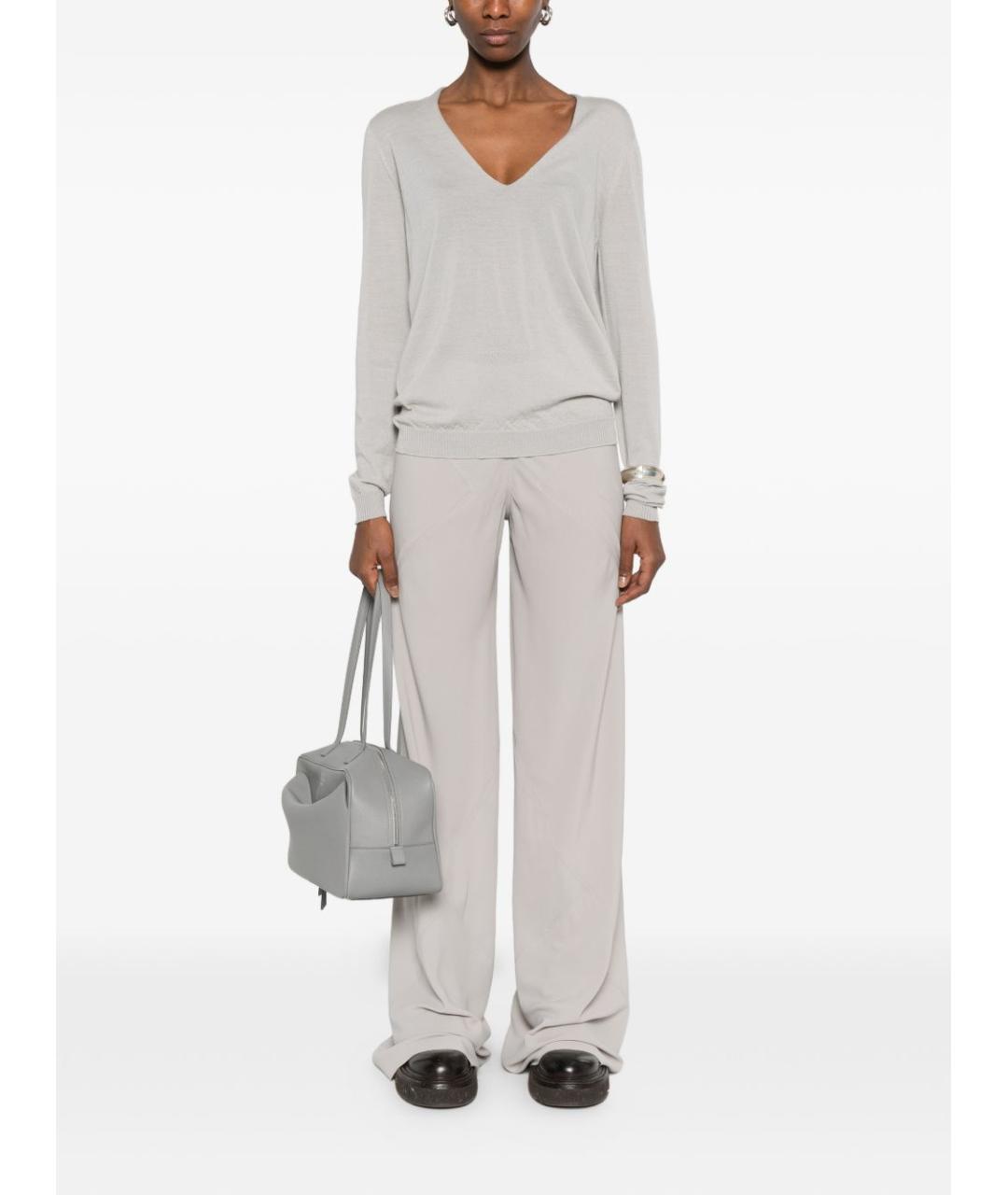 RICK OWENS Серые шелковые прямые брюки, фото 4