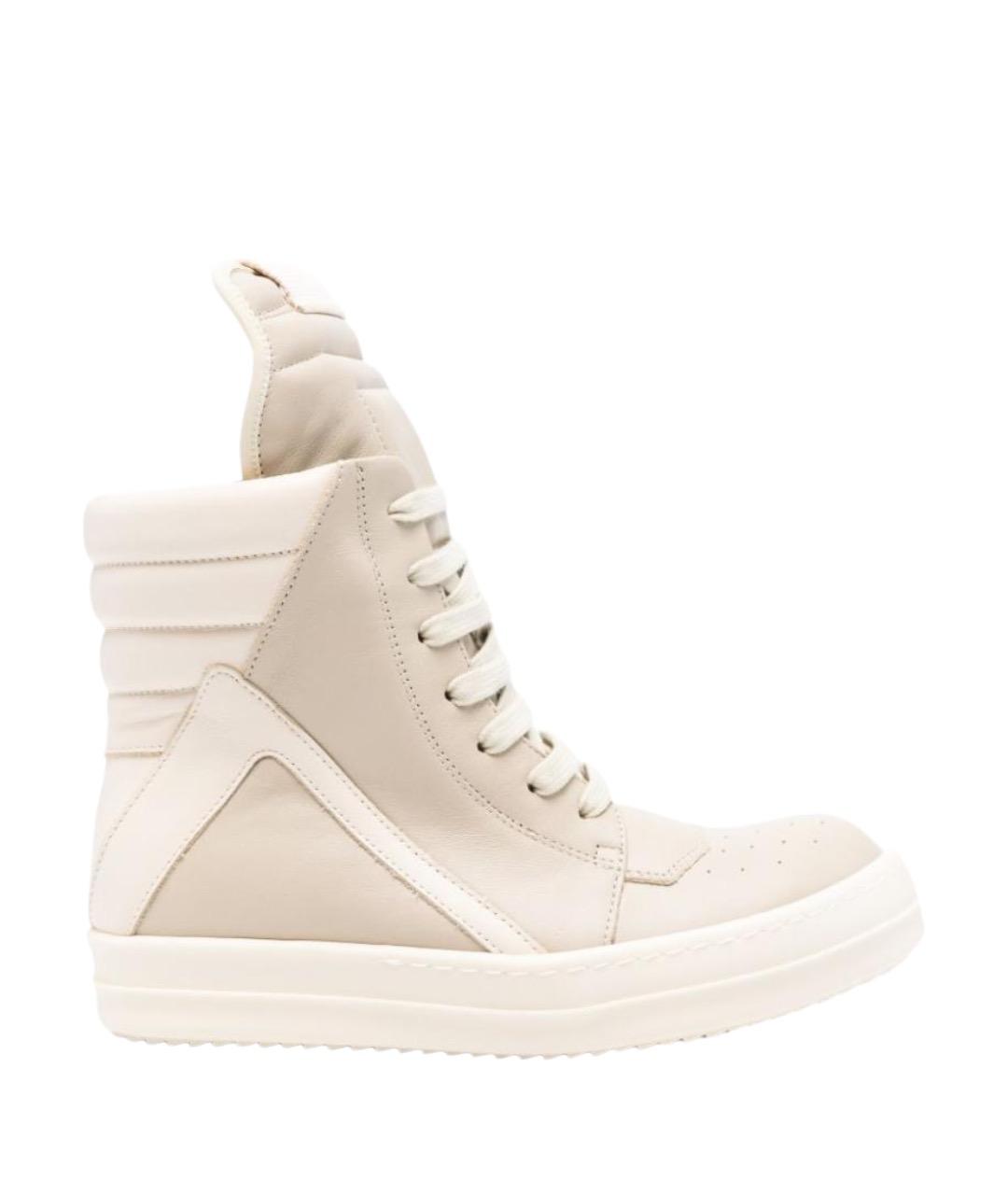 RICK OWENS Бежевые кожаные кеды, фото 1