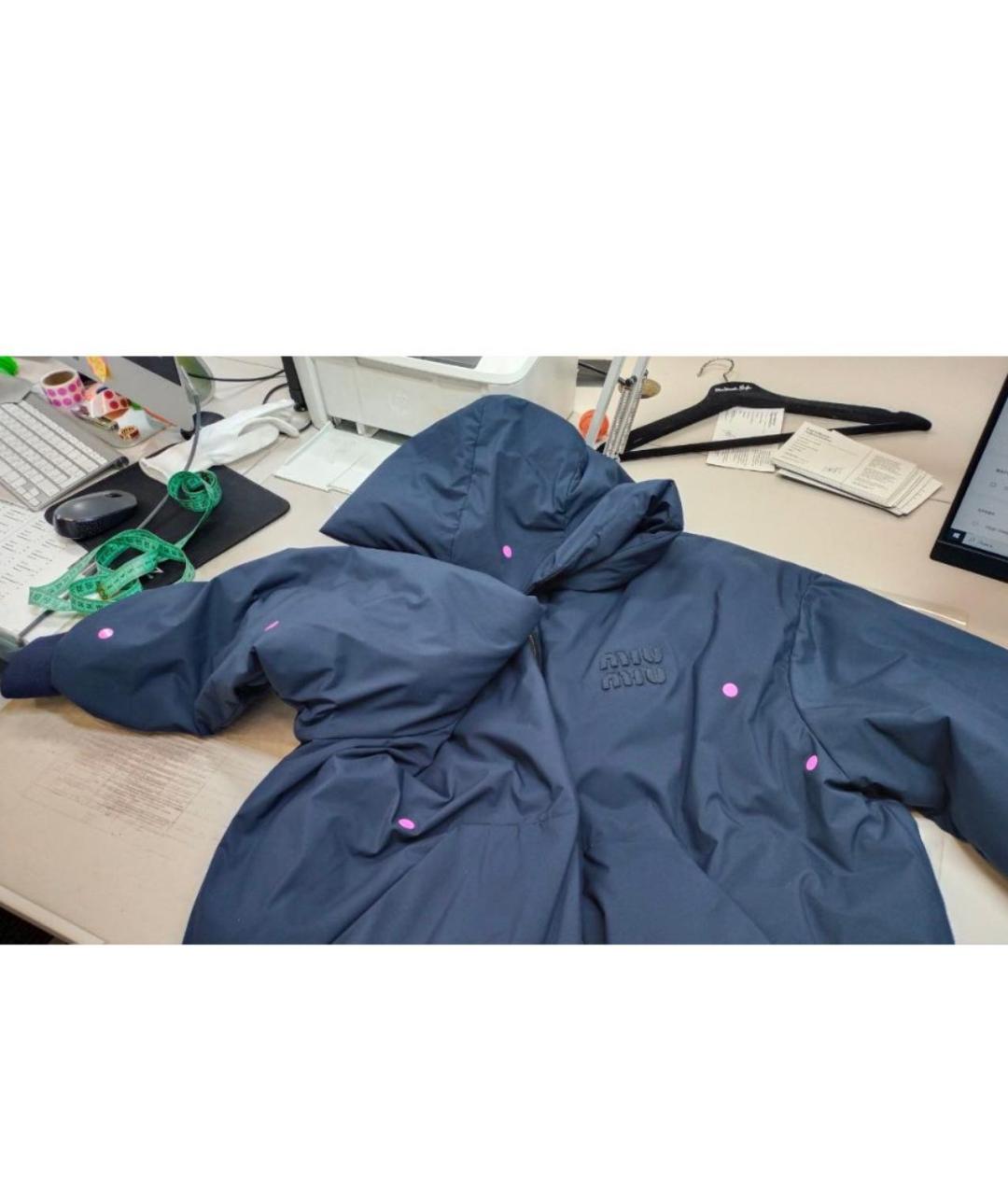 MIU MIU Темно-синяя полиэстеровая куртка, фото 7