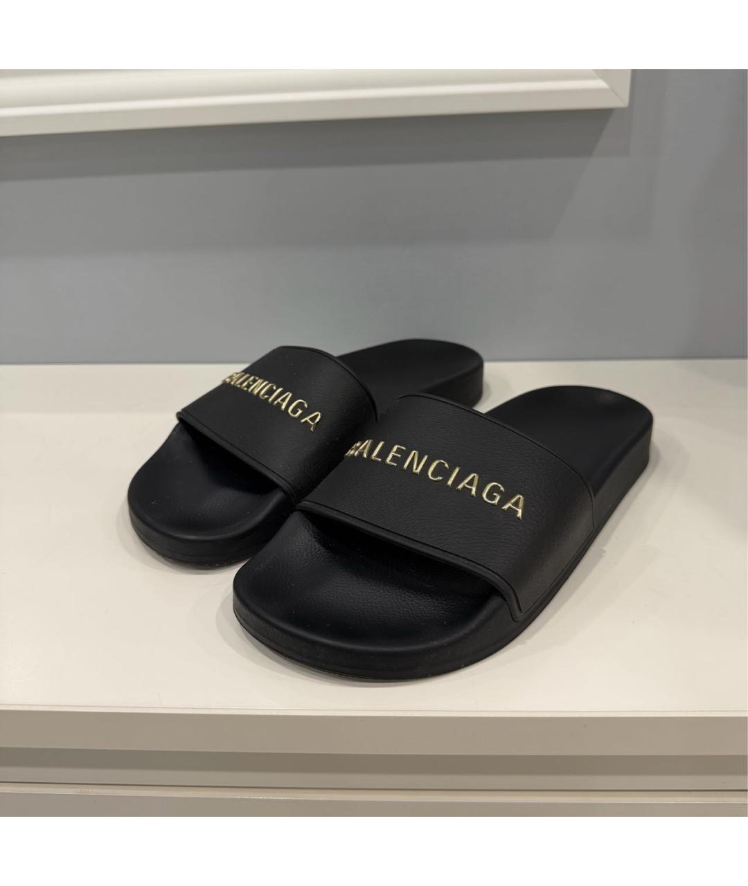 BALENCIAGA Черные кожаные шлепанцы, фото 2