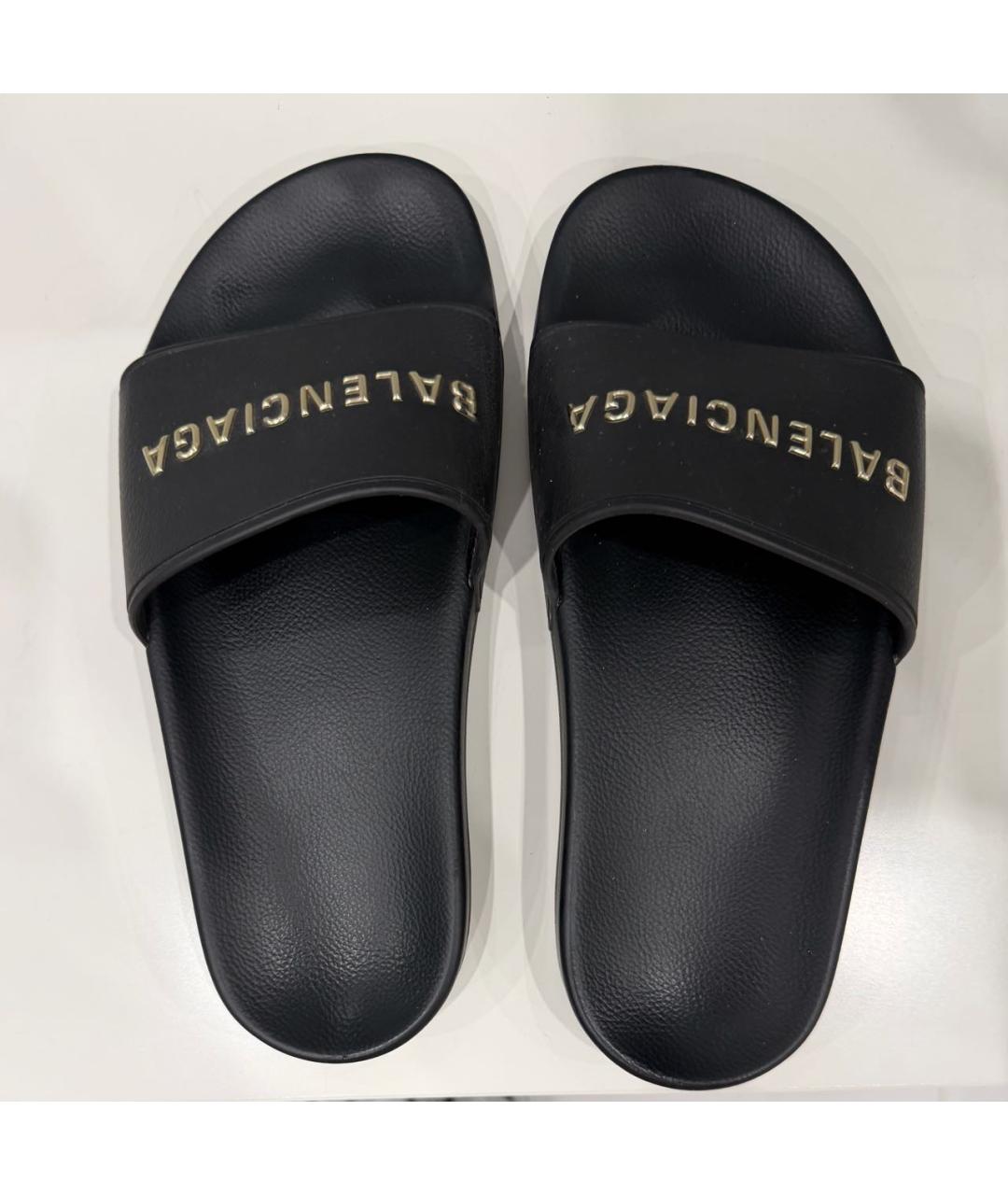 BALENCIAGA Черные кожаные шлепанцы, фото 3
