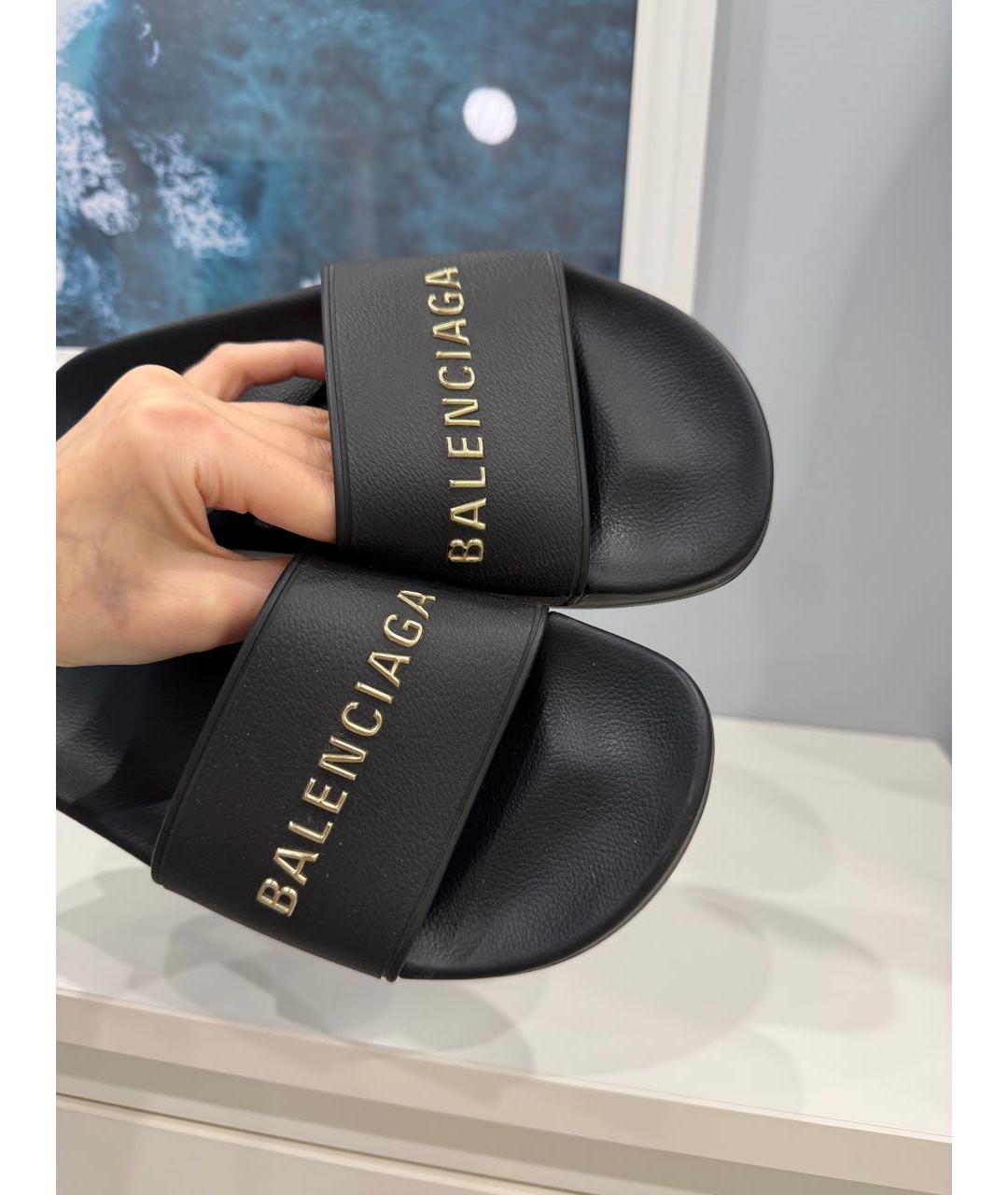 BALENCIAGA Черные кожаные шлепанцы, фото 5