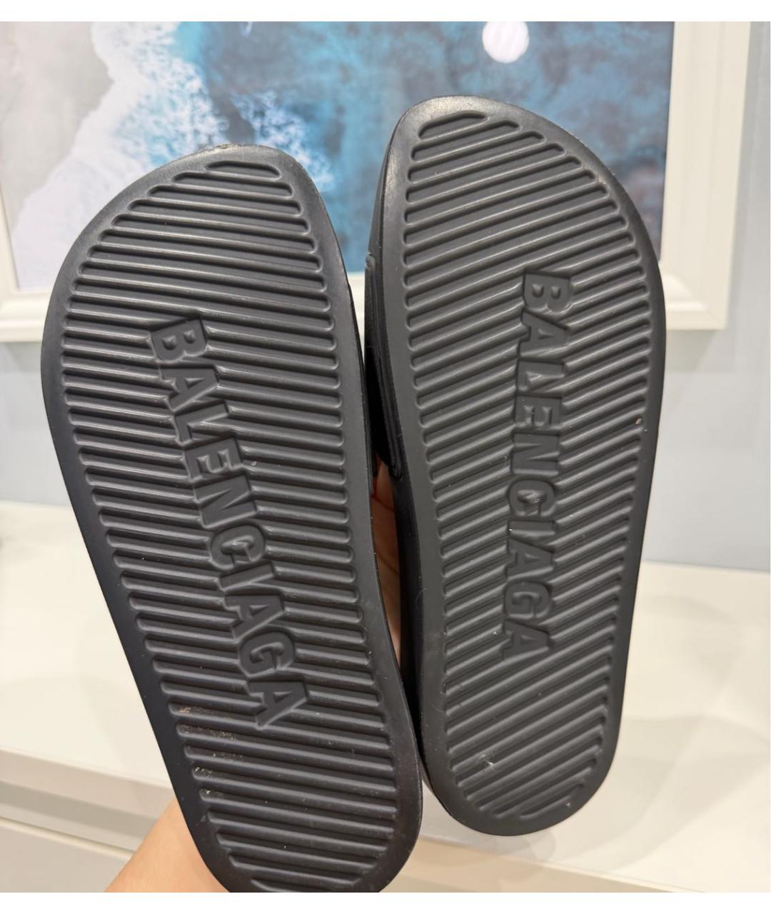 BALENCIAGA Черные кожаные шлепанцы, фото 6