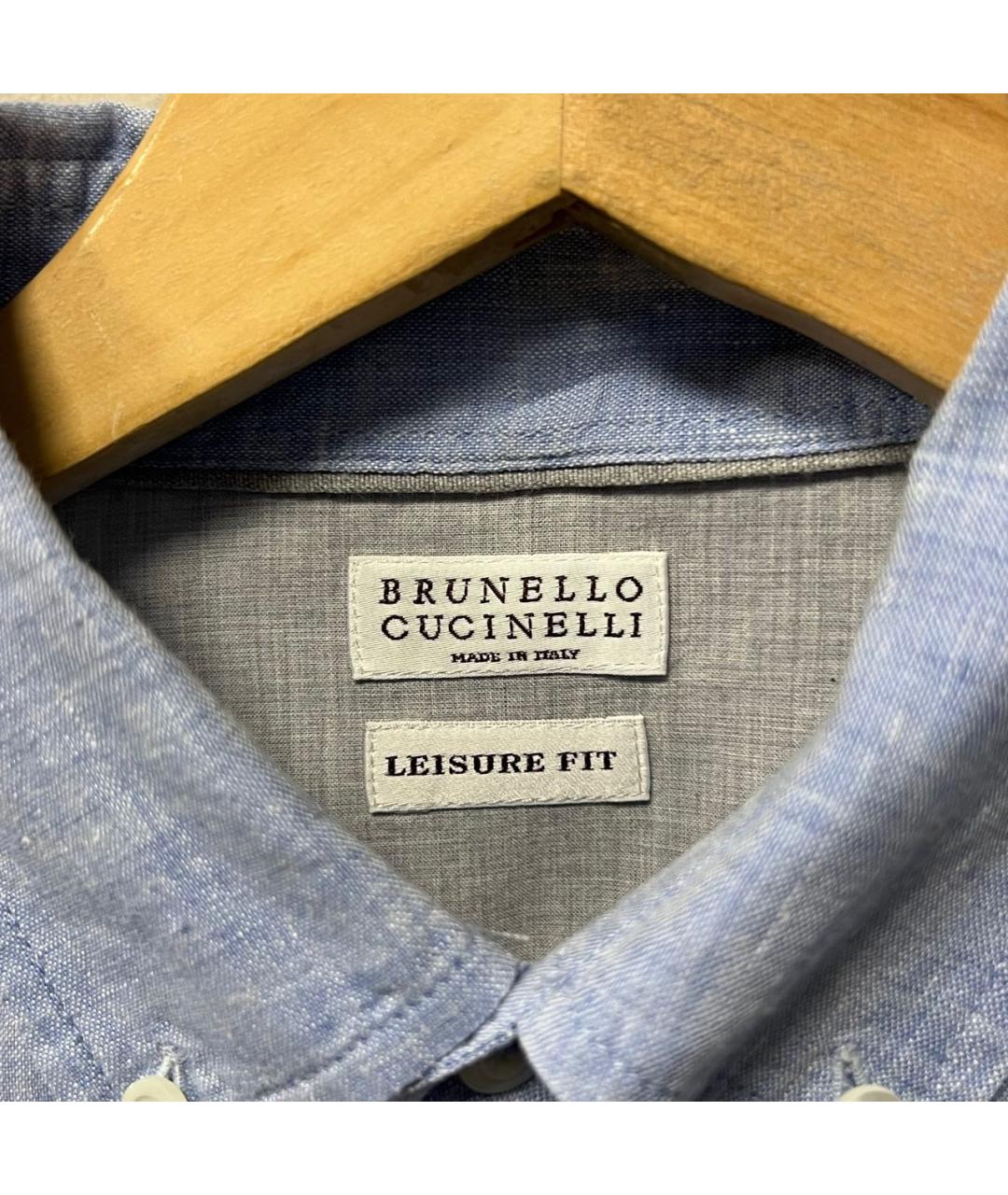 BRUNELLO CUCINELLI Голубая льняная классическая рубашка, фото 4
