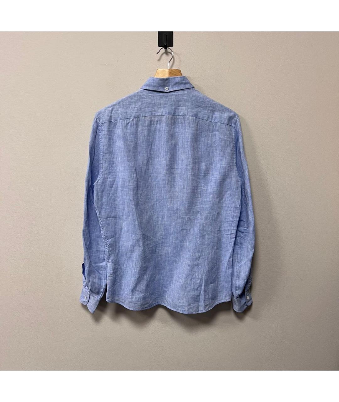 BRUNELLO CUCINELLI Голубая льняная классическая рубашка, фото 3