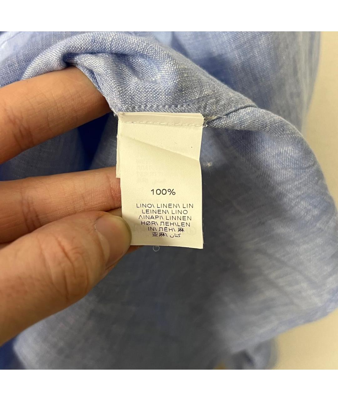 BRUNELLO CUCINELLI Голубая льняная классическая рубашка, фото 5