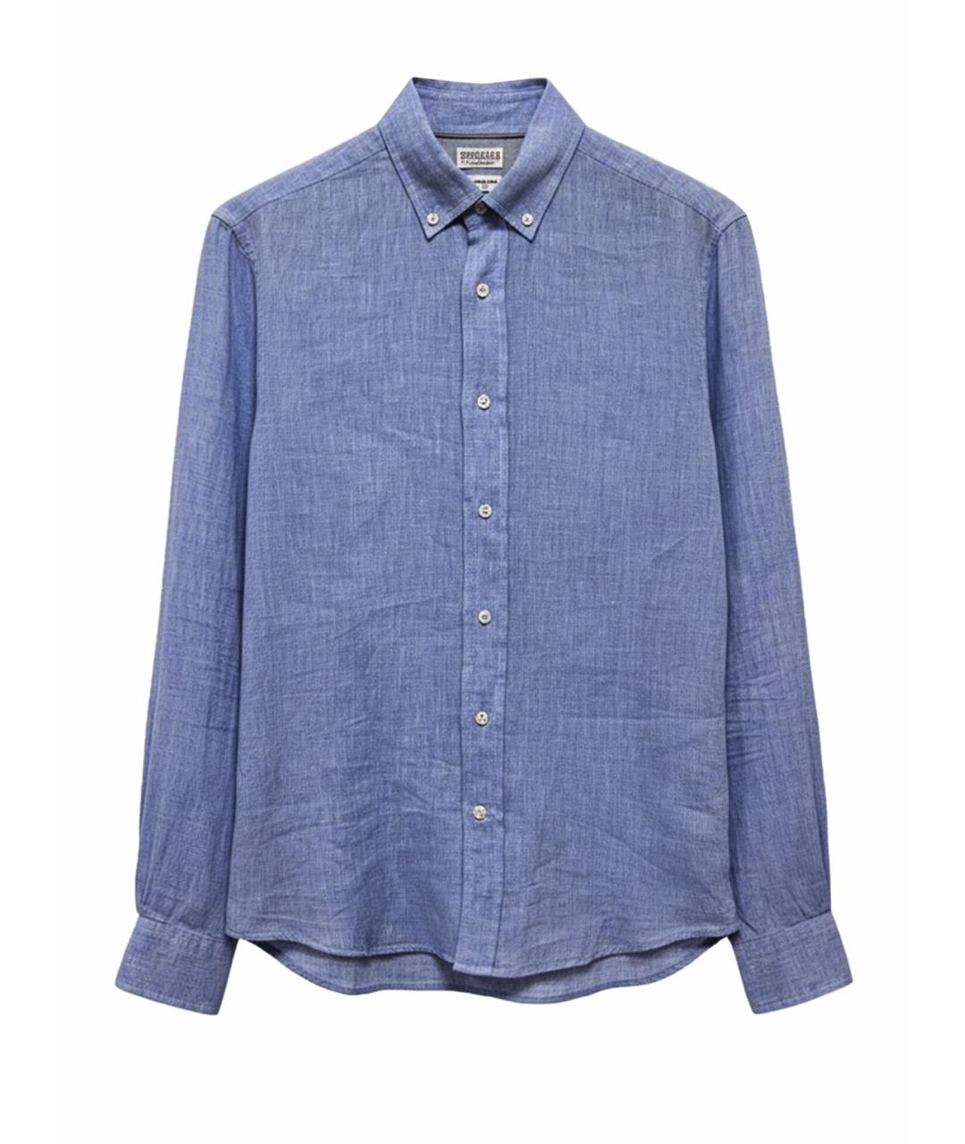 BRUNELLO CUCINELLI Голубая льняная классическая рубашка, фото 1