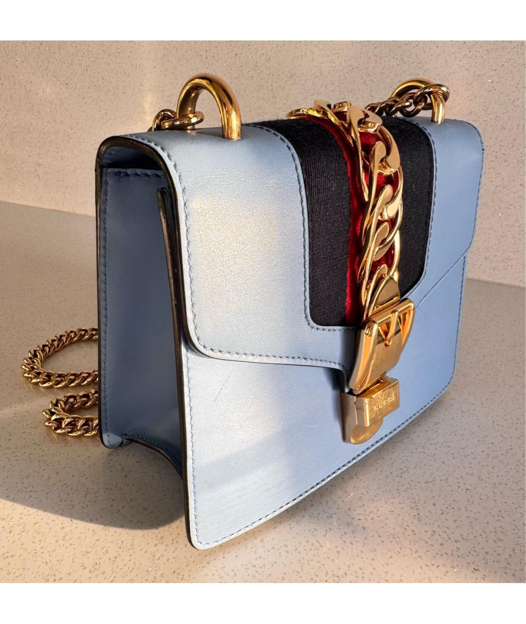 GUCCI Голубая кожаная сумка через плечо, фото 8