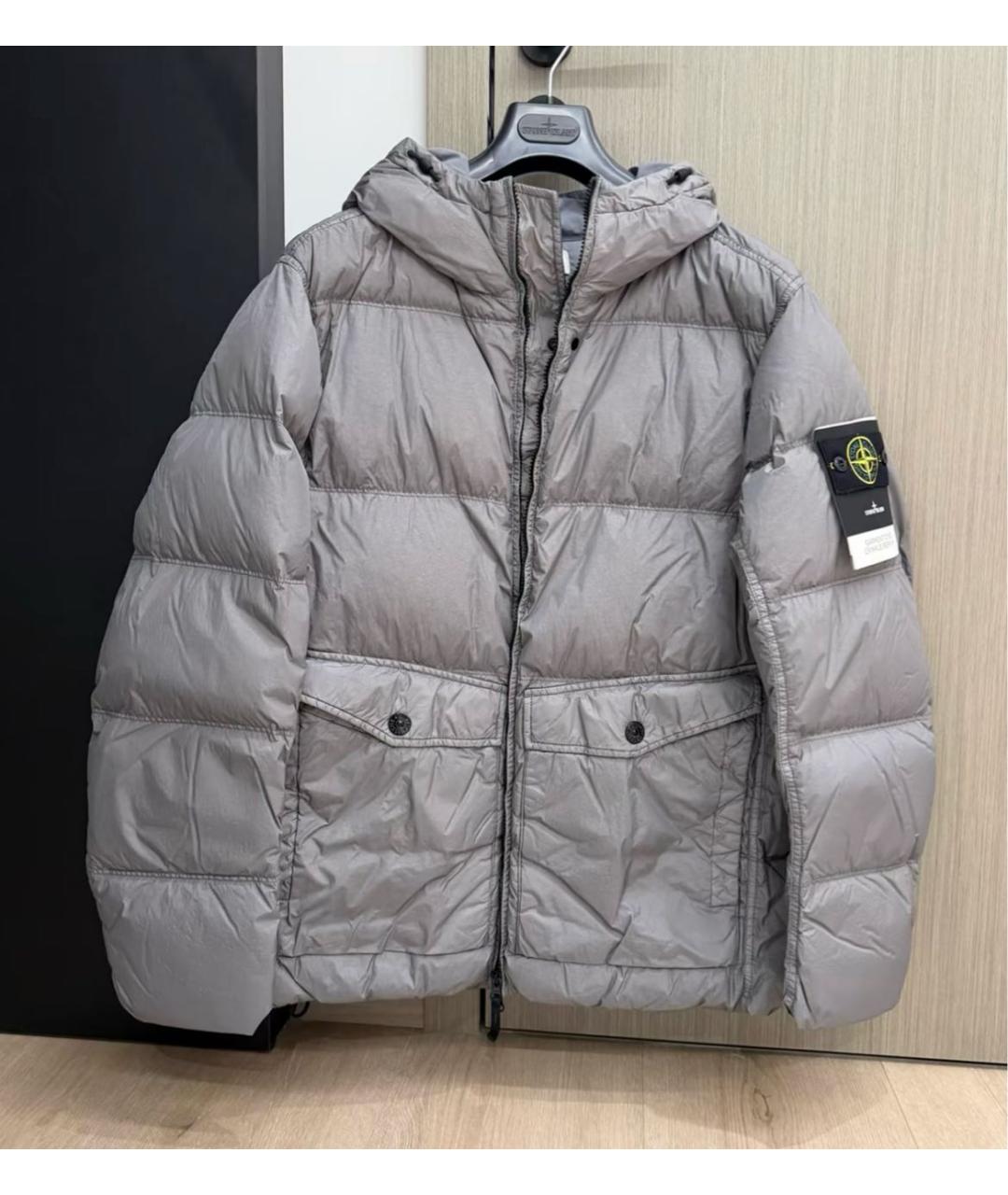 STONE ISLAND Серый полиамидовый пуховик, фото 4
