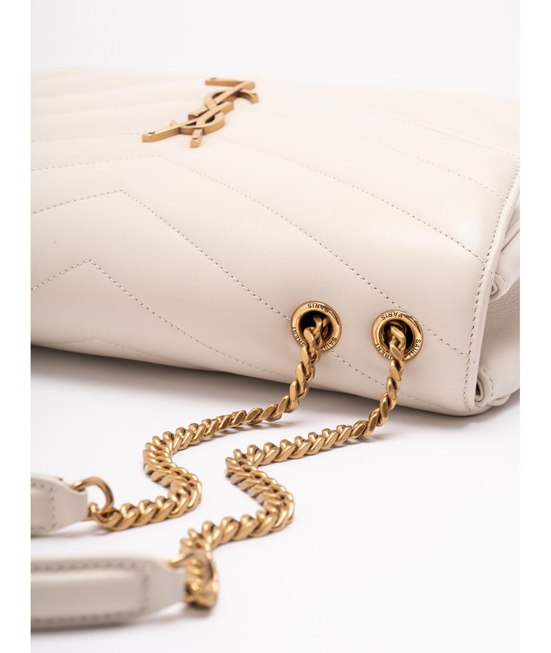 SAINT LAURENT Белая кожаная сумка через плечо, фото 4