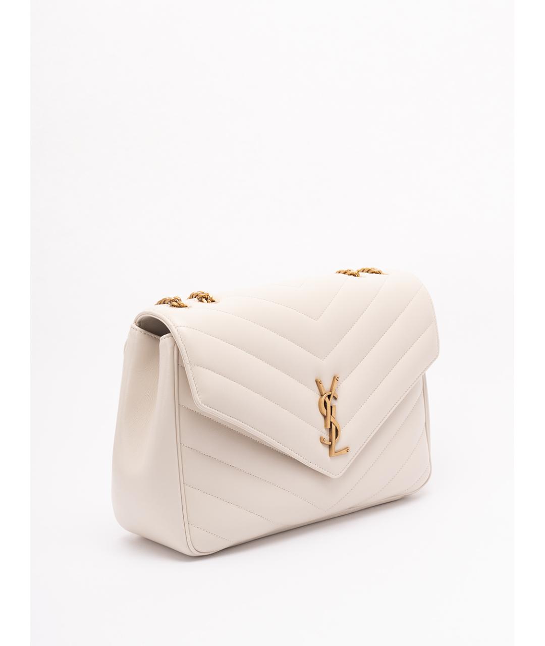 SAINT LAURENT Белая кожаная сумка через плечо, фото 3