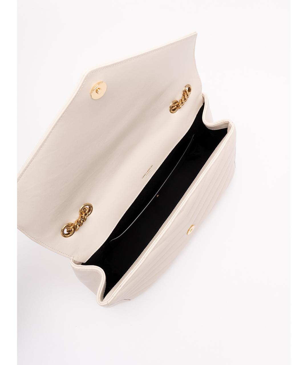 SAINT LAURENT Белая кожаная сумка через плечо, фото 7