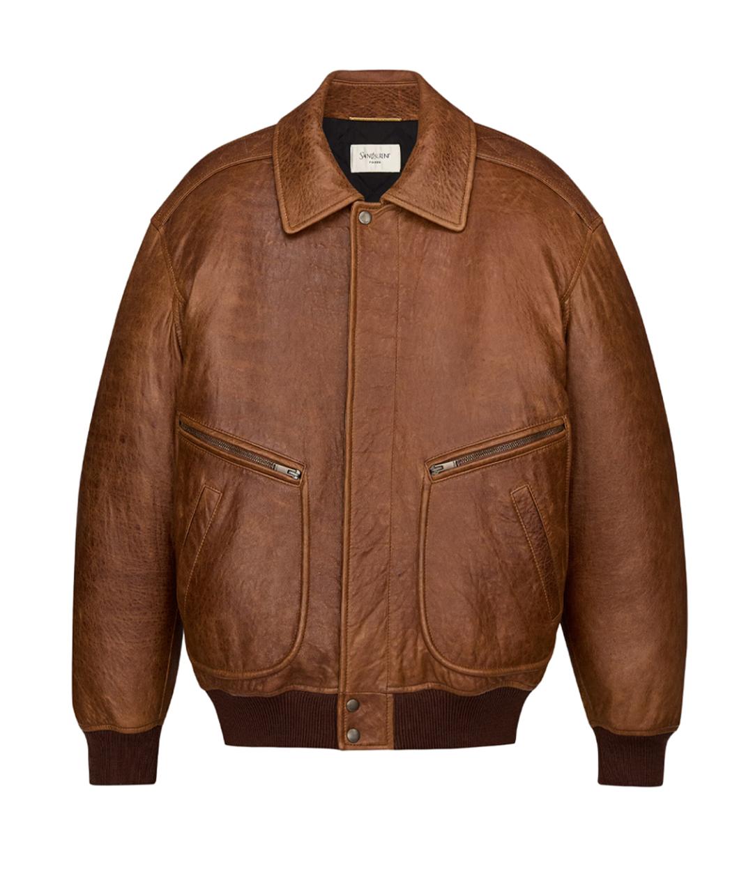 SAINT LAURENT Коричневая кожаная куртка, фото 1