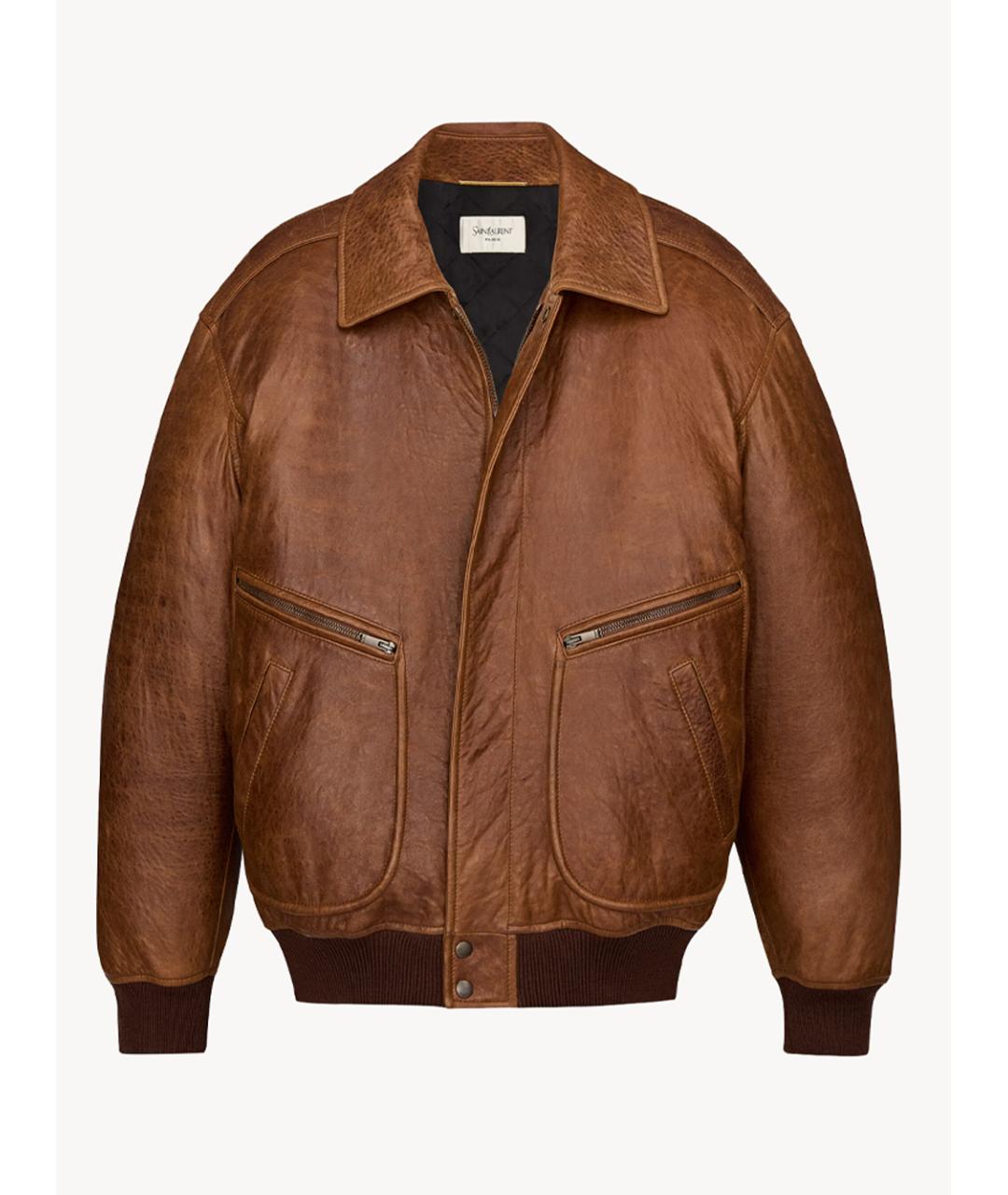 SAINT LAURENT Коричневая кожаная куртка, фото 2