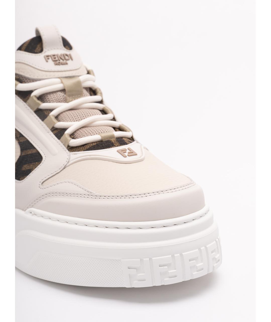 FENDI Бежевые кожаные низкие кроссовки / кеды, фото 5