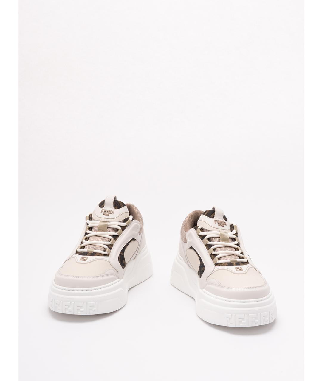 FENDI Бежевые кожаные низкие кроссовки / кеды, фото 2