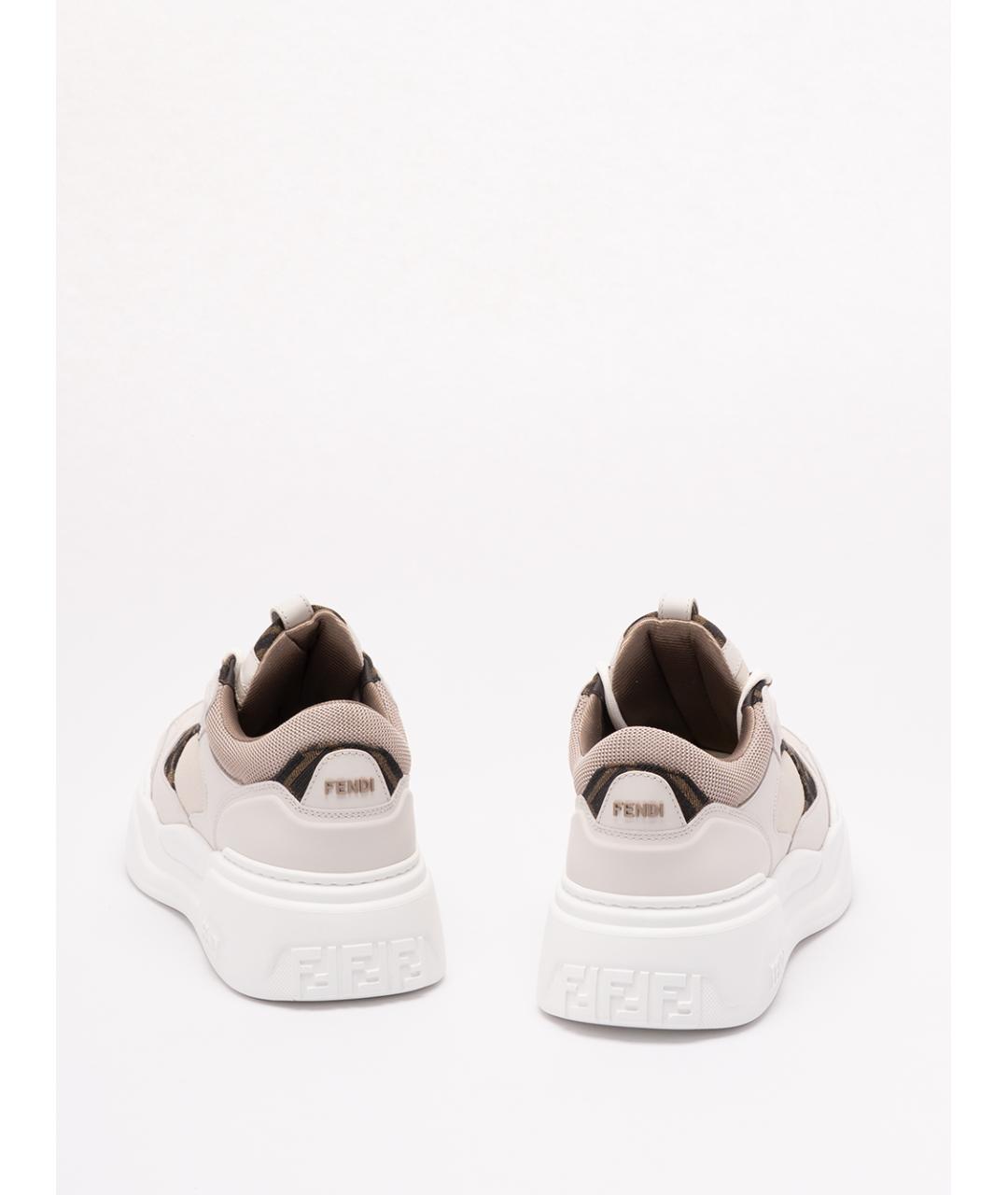 FENDI Бежевые кожаные низкие кроссовки / кеды, фото 3