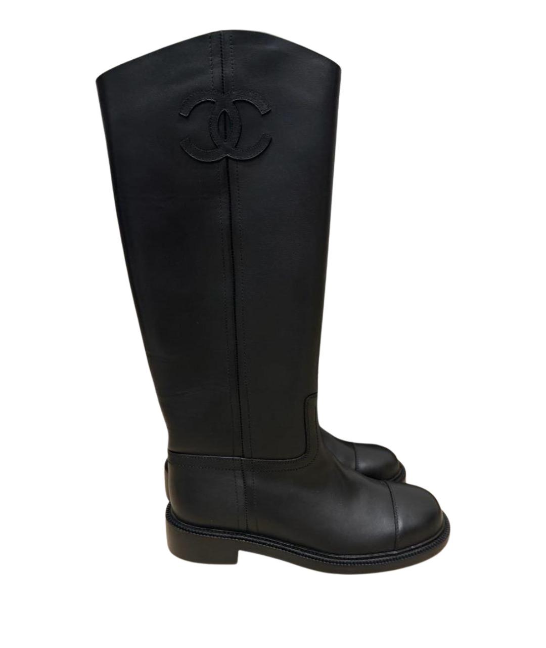 CHANEL Черные кожаные сапоги, фото 2
