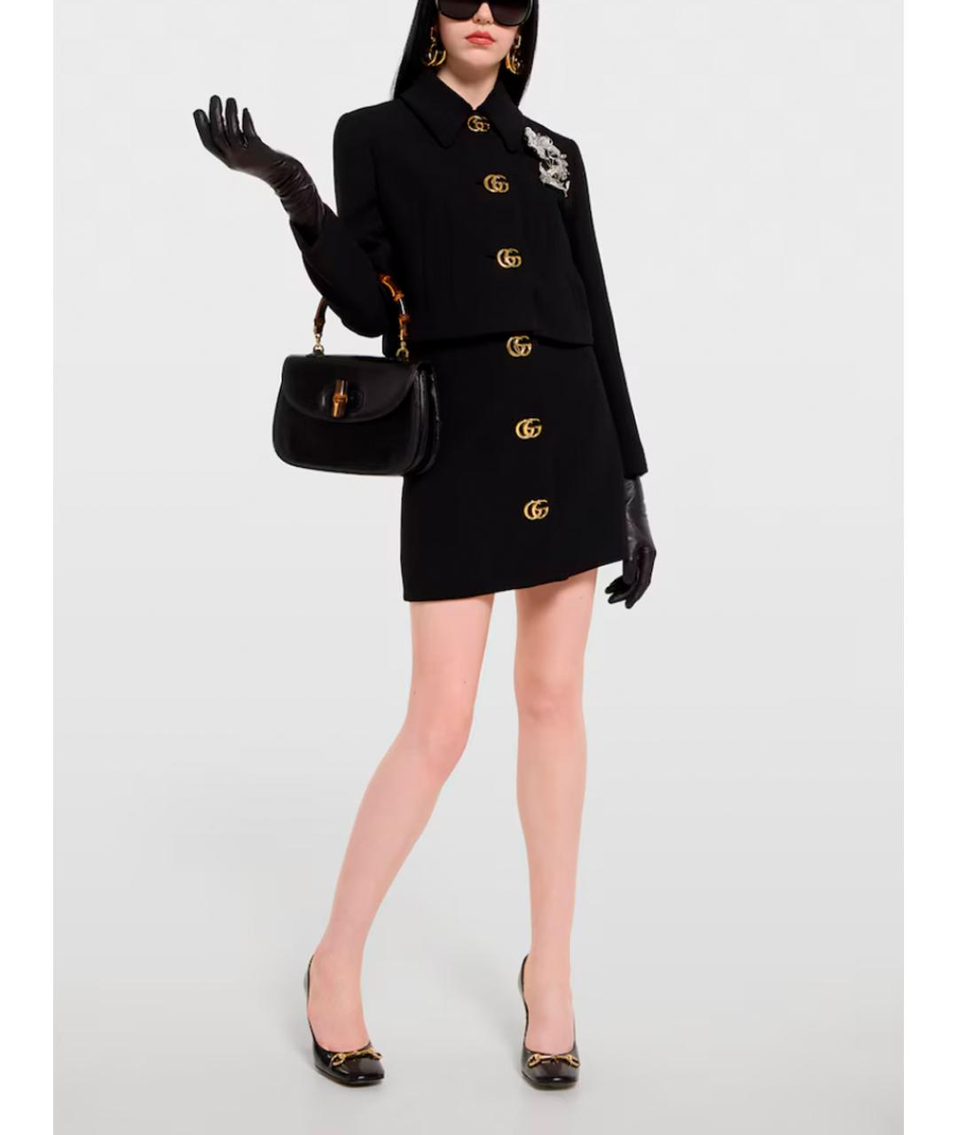 GUCCI Черная шерстяная юбка мини, фото 2