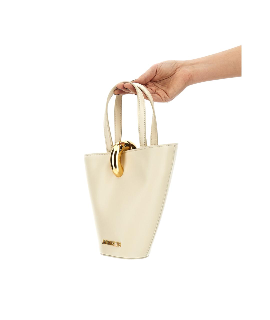 JACQUEMUS Белая кожаная сумка тоут, фото 4