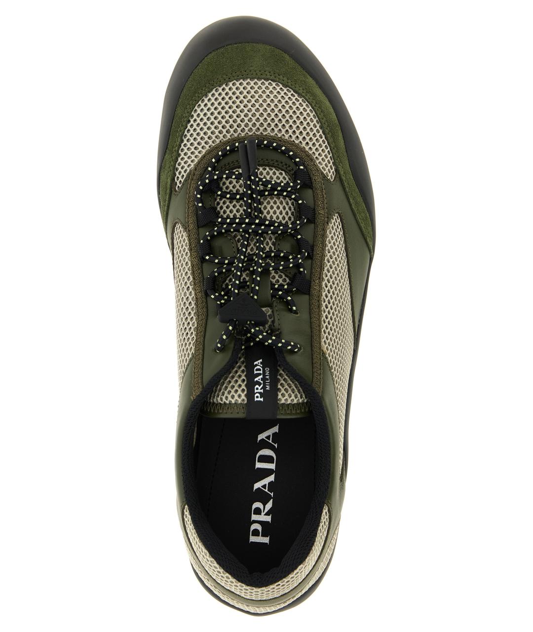 PRADA Зеленые кожаные низкие кроссовки / кеды, фото 4