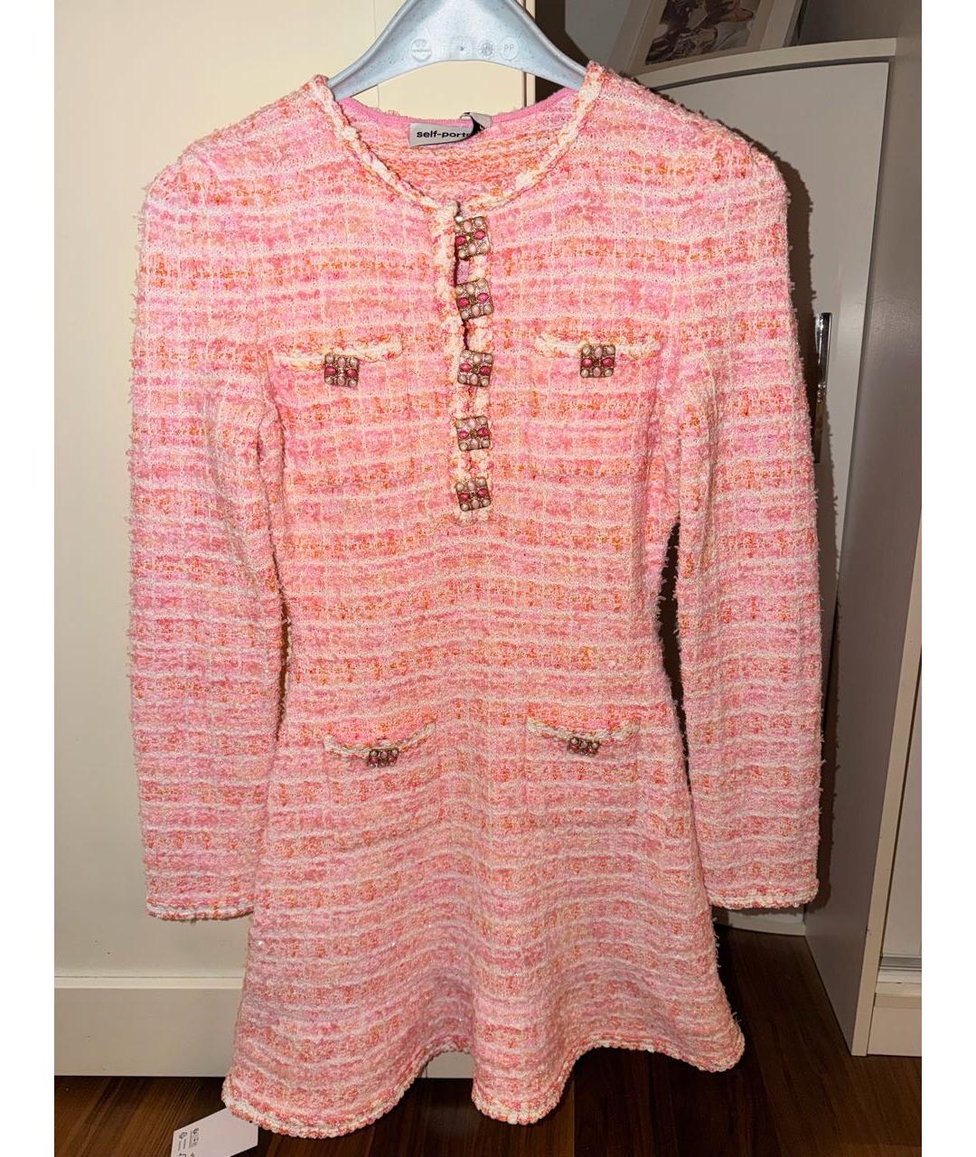 SELF-PORTRAIT Коралловое твидовое коктейльное платье, фото 5