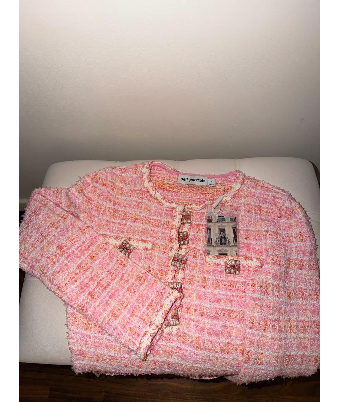 SELF-PORTRAIT Коралловое твидовое коктейльное платье, фото 3